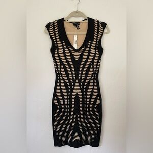 NWT AQUA Bodycon Two Layer Dress Women’s Size Small Black/Nude